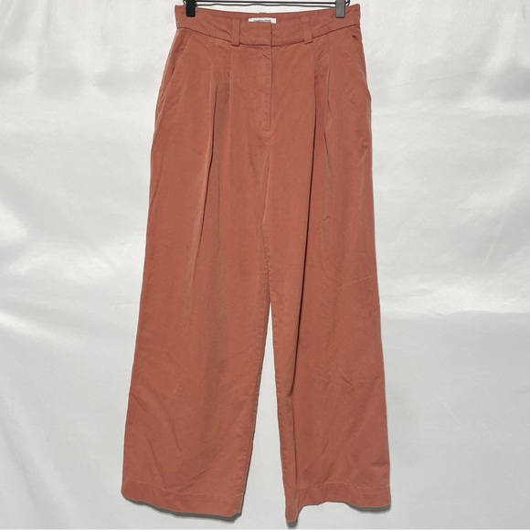 & Other Stories Relaxed Straight Leg Pleated Tailored Trousers Rust Red Size 4 - Picture 4 of 16